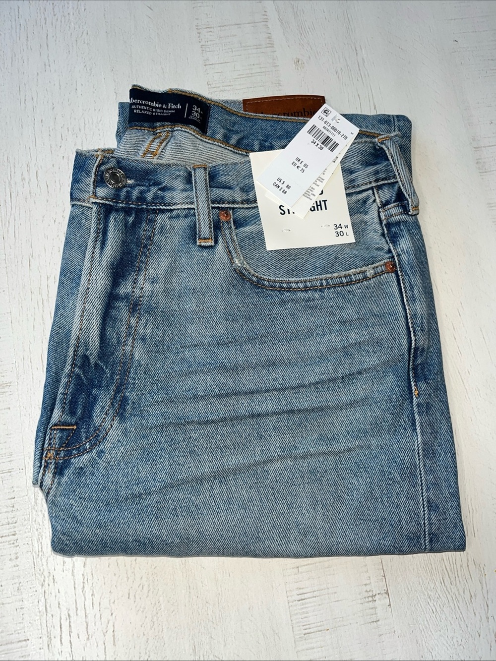 Abercrombie & Fitch Authentic Rigid Denim Relaxed Straight Jeans - 34x30 - NWT